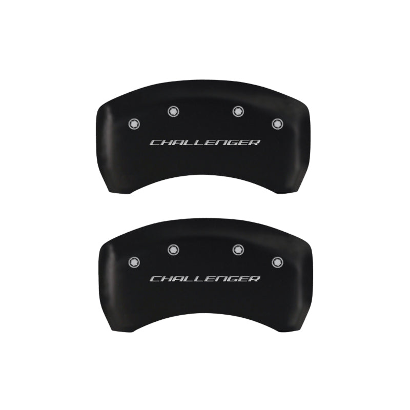MGP 4 Caliper Covers Engraved Front & Rear Block/Challenger Red finish silver ch - Black Ops Auto Works