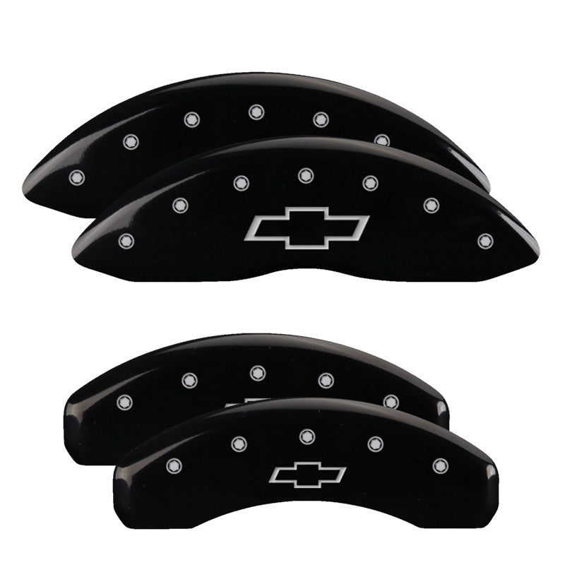 MGP 4 Caliper Covers Engraved Front & Rear Bowtie Black finish silver ch - Black Ops Auto Works