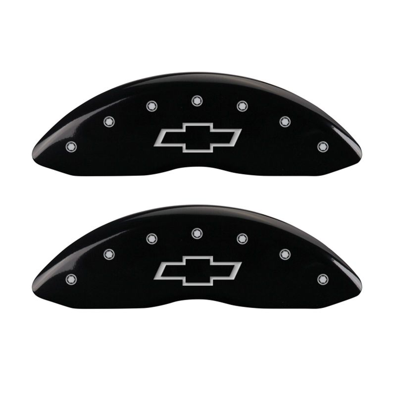 MGP 4 Caliper Covers Engraved Front & Rear Bowtie Black finish silver ch - Black Ops Auto Works
