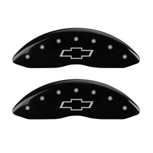 Load image into Gallery viewer, MGP 4 Caliper Covers Engraved Front &amp; Rear Bowtie Black finish silver ch - Black Ops Auto Works
