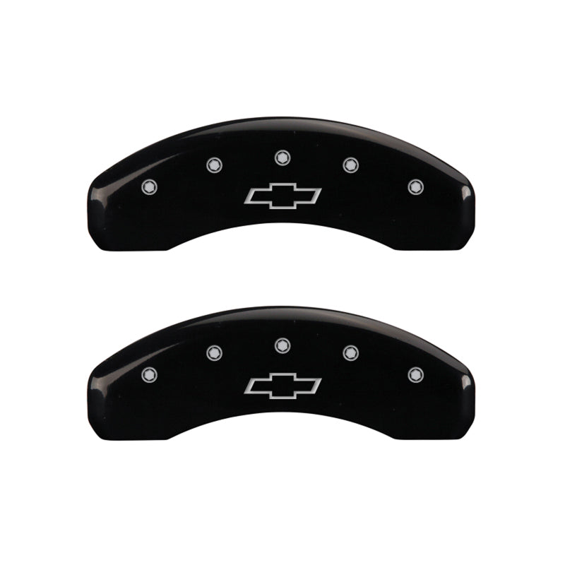 MGP 4 Caliper Covers Engraved Front & Rear Bowtie Black finish silver ch - Black Ops Auto Works