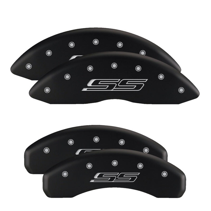 MGP 4 Caliper Covers Engraved Front & Rear Bowtie Red finish silver ch - Black Ops Auto Works