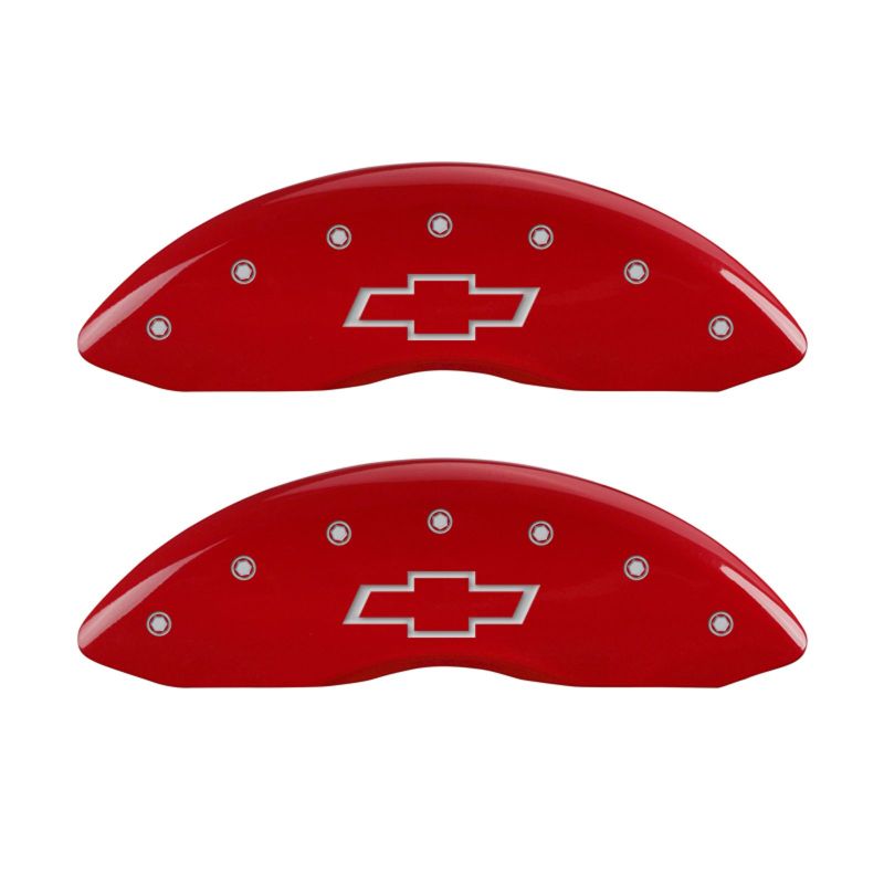 MGP 4 Caliper Covers Engraved Front & Rear Bowtie Red finish silver ch - Black Ops Auto Works