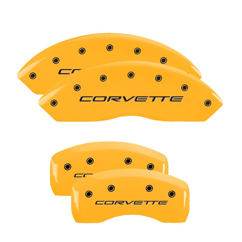 MGP 4 Caliper Covers Engraved Front & Rear C5/Corvette Yellow finish black ch - Black Ops Auto Works