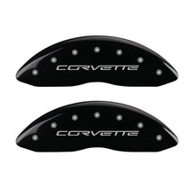 Load image into Gallery viewer, MGP 4 Caliper Covers Engraved Front &amp; Rear C6/Corvette Black finish silver ch - Black Ops Auto Works