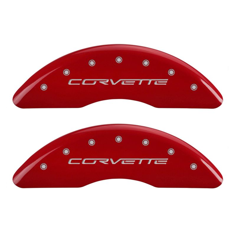 MGP 4 Caliper Covers Engraved Front & Rear C6/Corvette Red finish silver ch - Black Ops Auto Works