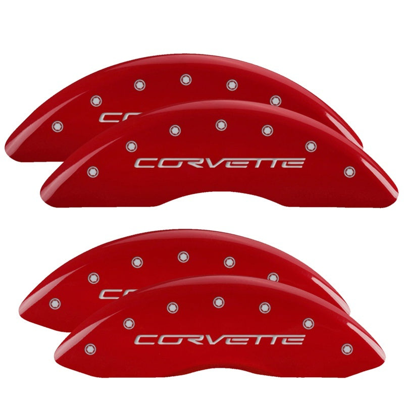MGP 4 Caliper Covers Engraved Front & Rear C6/Corvette Red finish silver ch - Black Ops Auto Works