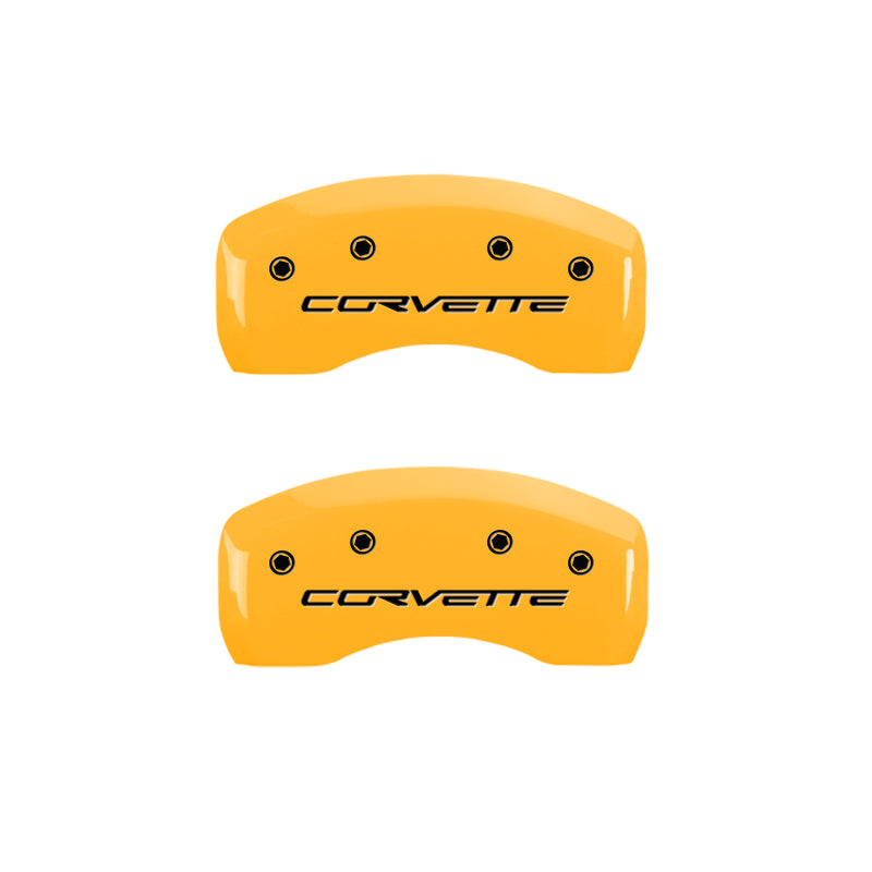 MGP 4 Caliper Covers Engraved Front & Rear C6/Corvette Yellow finish black ch - Black Ops Auto Works