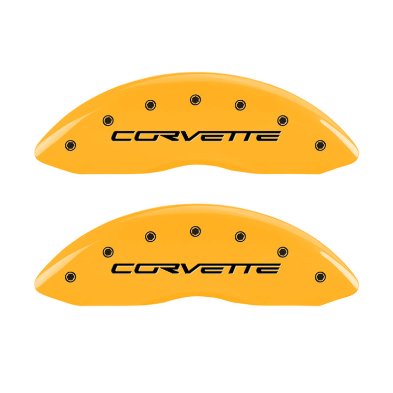 MGP 4 Caliper Covers Engraved Front & Rear C6/Corvette Yellow finish black ch - Black Ops Auto Works