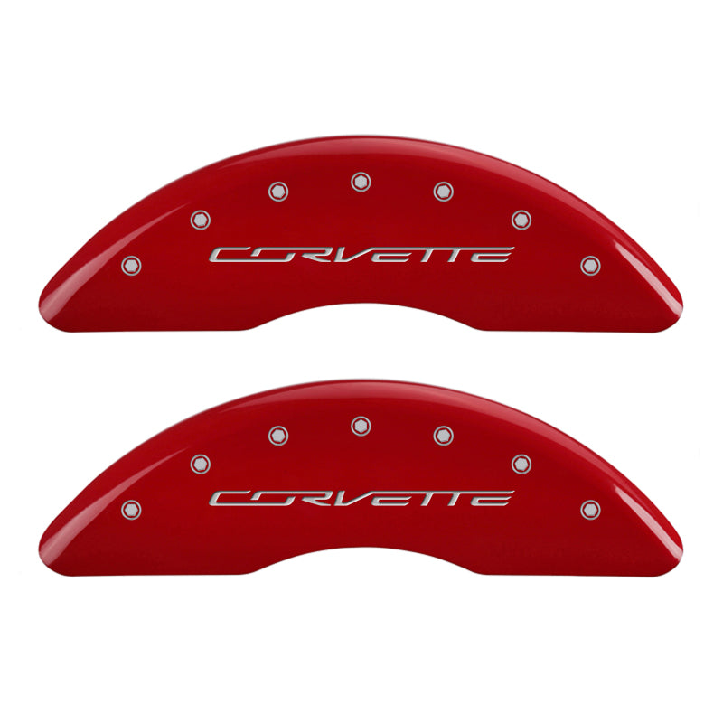 MGP 4 Caliper Covers Engraved Front & Rear C7/Corvette Red finish silver ch - Black Ops Auto Works