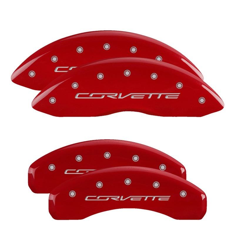 MGP 4 Caliper Covers Engraved Front & Rear C7/Corvette Red finish silver ch - Black Ops Auto Works