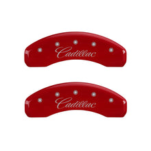 Load image into Gallery viewer, MGP 4 Caliper Covers Engraved Front &amp; Rear Cursive/Cadillac Red finish silver ch - Black Ops Auto Works