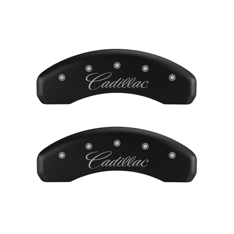 MGP 4 Caliper Covers Engraved Front & Rear Cursive/Cadillac Red finish silver ch - Black Ops Auto Works