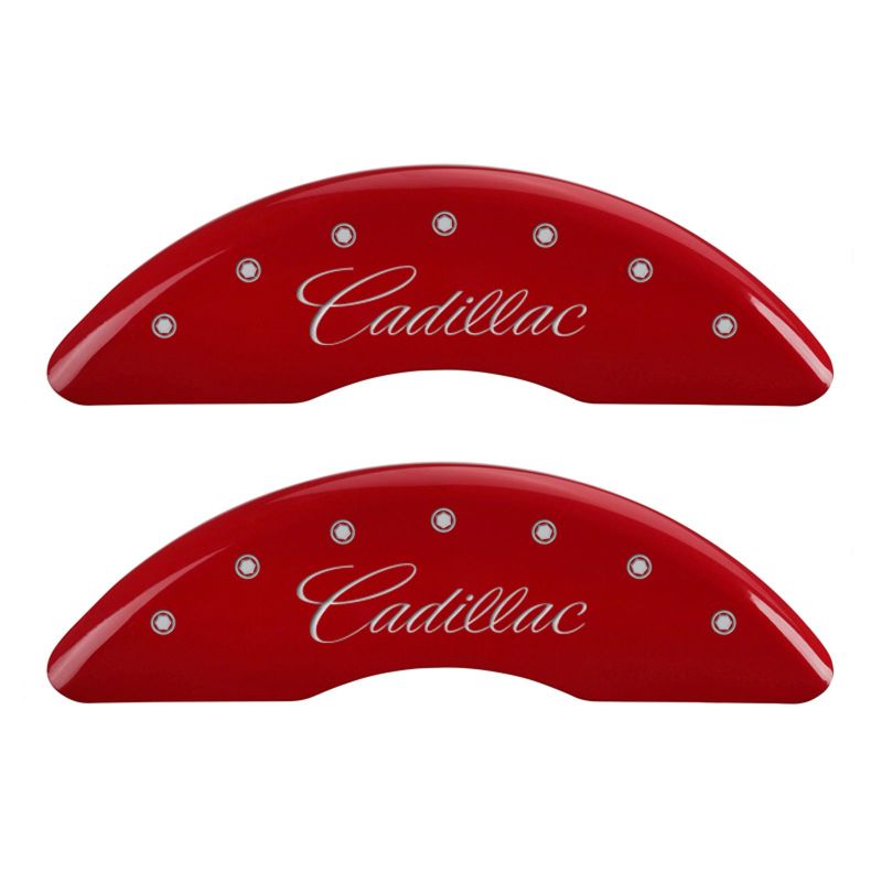 MGP 4 Caliper Covers Engraved Front & Rear Cursive/Cadillac Red Finish Silver Char 2016 Cadillac CT6 - Black Ops Auto Works