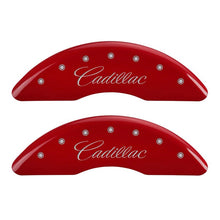 Load image into Gallery viewer, MGP 4 Caliper Covers Engraved Front &amp; Rear Cursive/Cadillac Red Finish Silver Char 2016 Cadillac CT6 - Black Ops Auto Works