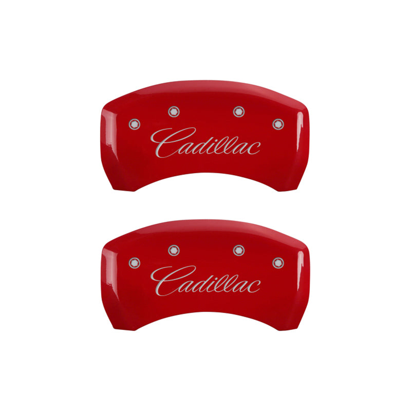 MGP 4 Caliper Covers Engraved Front & Rear Cursive/Cadillac Red Finish Silver Char 2016 Cadillac CT6 - Black Ops Auto Works
