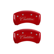 Load image into Gallery viewer, MGP 4 Caliper Covers Engraved Front &amp; Rear Cursive/Cadillac Red Finish Silver Char 2016 Cadillac CT6 - Black Ops Auto Works