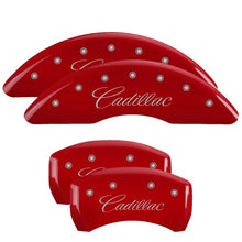 Load image into Gallery viewer, MGP 4 Caliper Covers Engraved Front &amp; Rear Cursive/Cadillac Red Finish Silver Char 2016 Cadillac CT6 - Black Ops Auto Works