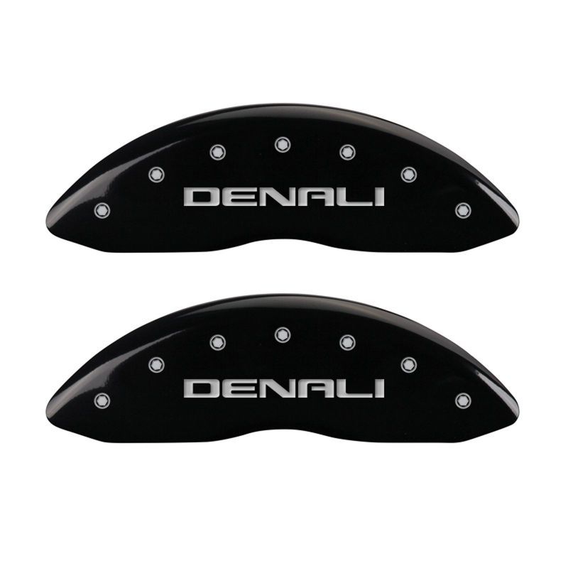 MGP 4 Caliper Covers Engraved Front & Rear Denali Black finish silver ch - Black Ops Auto Works