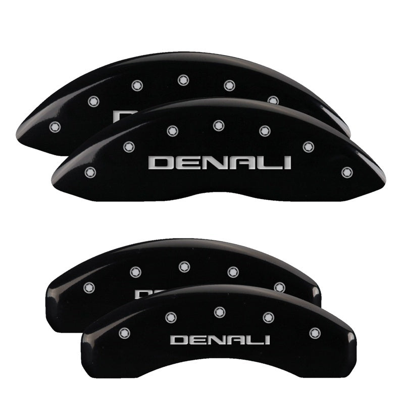 MGP 4 Caliper Covers Engraved Front & Rear Denali Black finish silver ch - Black Ops Auto Works