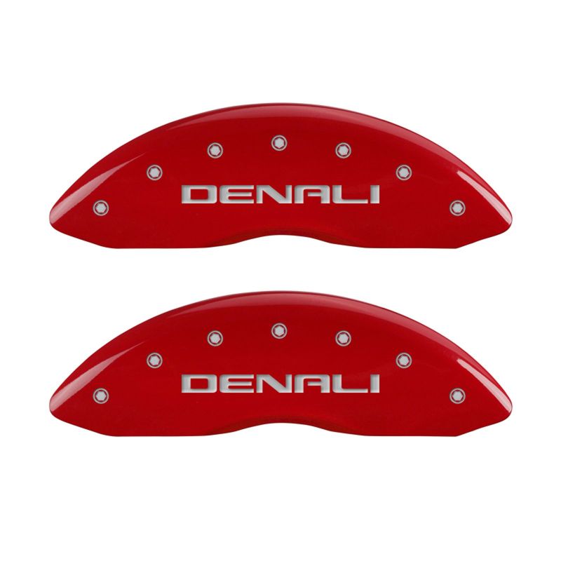 MGP 4 Caliper Covers Engraved Front & Rear Denali Red finish silver ch - Black Ops Auto Works