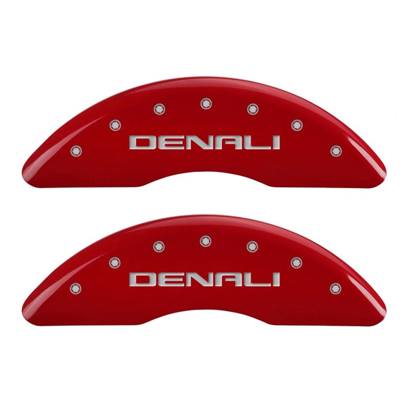 MGP 4 Caliper Covers Engraved Front & Rear Denali Red finish silver ch - Black Ops Auto Works