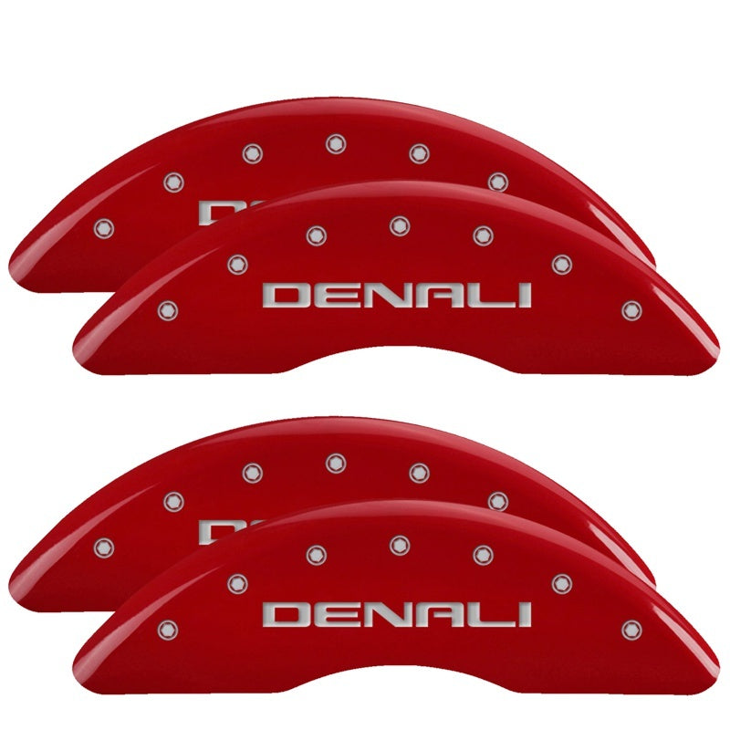 MGP 4 Caliper Covers Engraved Front & Rear Denali Red finish silver ch - Black Ops Auto Works