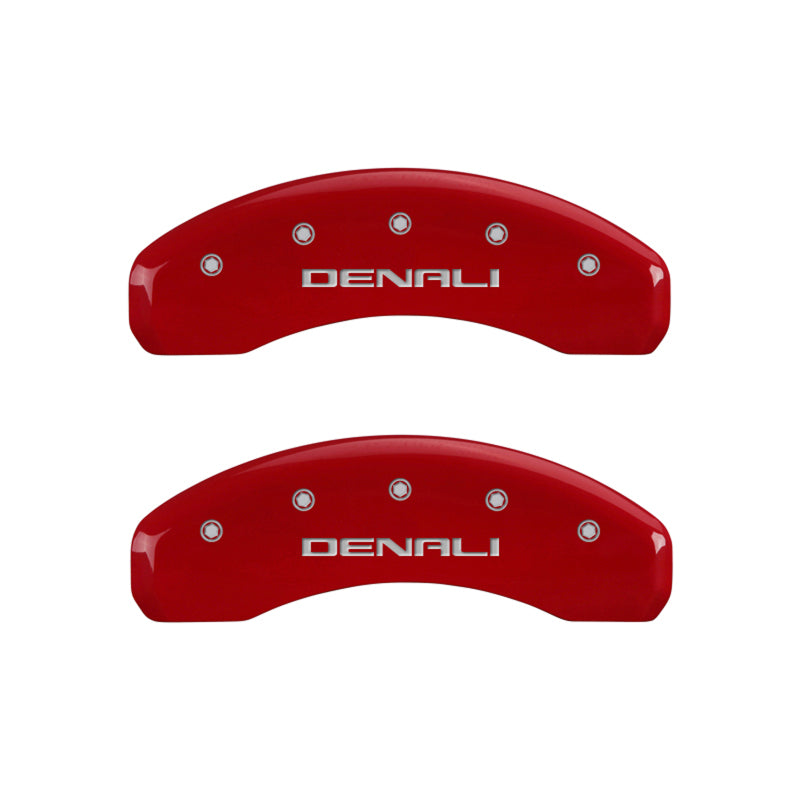 MGP 4 Caliper Covers Engraved Front & Rear Denali Red finish silver ch - Black Ops Auto Works