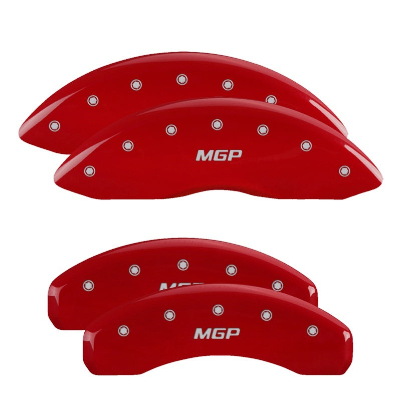 MGP 4 Caliper Covers Engraved Front & Rear Denali Red finish silver ch - Black Ops Auto Works