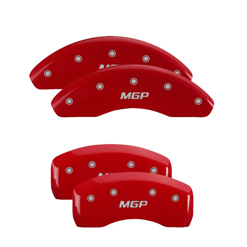 MGP 4 Caliper Covers Engraved Front & Rear Denali Red finish silver ch - Black Ops Auto Works