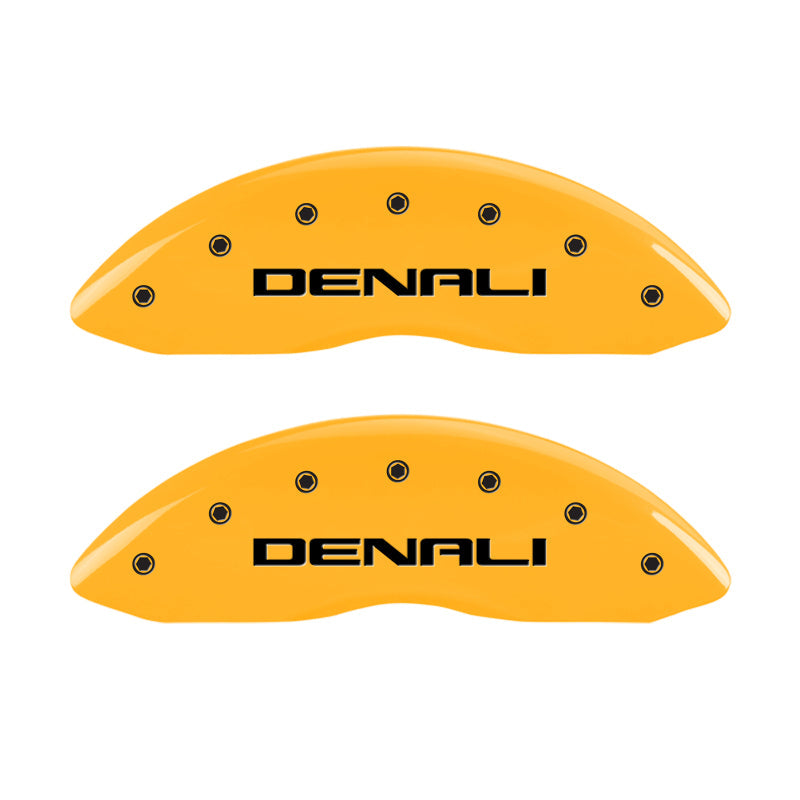 MGP 4 Caliper Covers Engraved Front & Rear Denali Yellow finish black ch - Black Ops Auto Works
