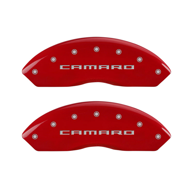 MGP 4 Caliper Covers Engraved Front & Rear Gen 5/Camaro Red finish silver ch - Black Ops Auto Works