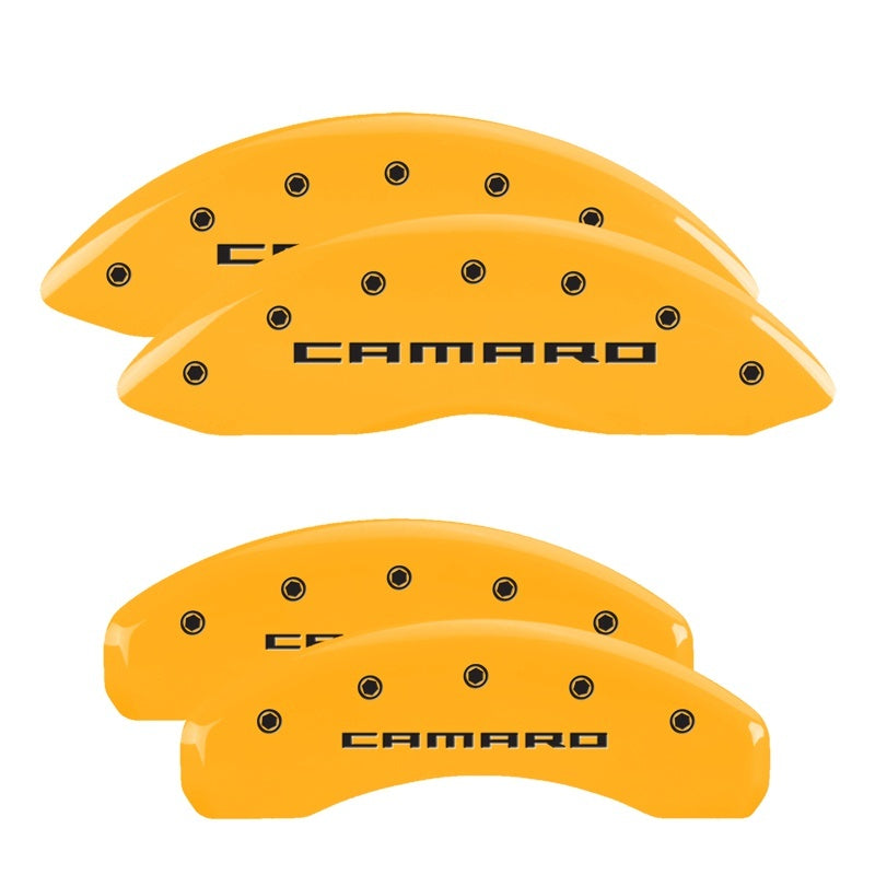 MGP 4 Caliper Covers Engraved Front & Rear Gen 5/Camaro Yellow finish black ch - Black Ops Auto Works