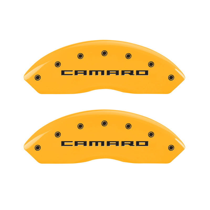 MGP 4 Caliper Covers Engraved Front & Rear Gen 5/Camaro Yellow finish black ch - Black Ops Auto Works