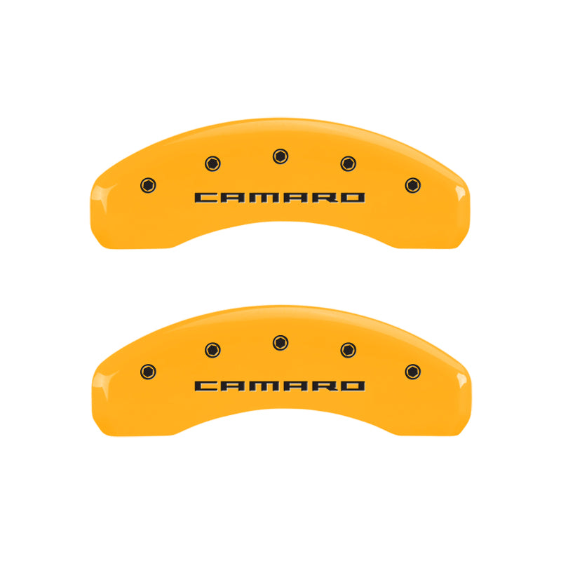 MGP 4 Caliper Covers Engraved Front & Rear Gen 5/Camaro Yellow finish black ch - Black Ops Auto Works