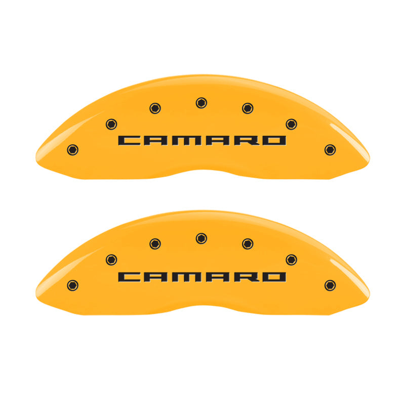 MGP 4 Caliper Covers Engraved Front & Rear Gen 5/Camaro Yellow finish black ch - Black Ops Auto Works