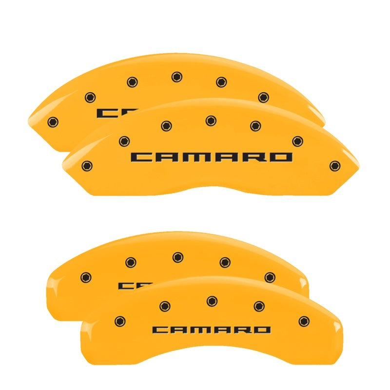 MGP 4 Caliper Covers Engraved Front & Rear Gen 5/Camaro Yellow finish black ch - Black Ops Auto Works