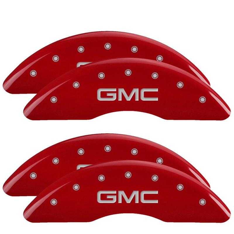 MGP 4 Caliper Covers Engraved Front & Rear GMC Red finish silver ch - Black Ops Auto Works
