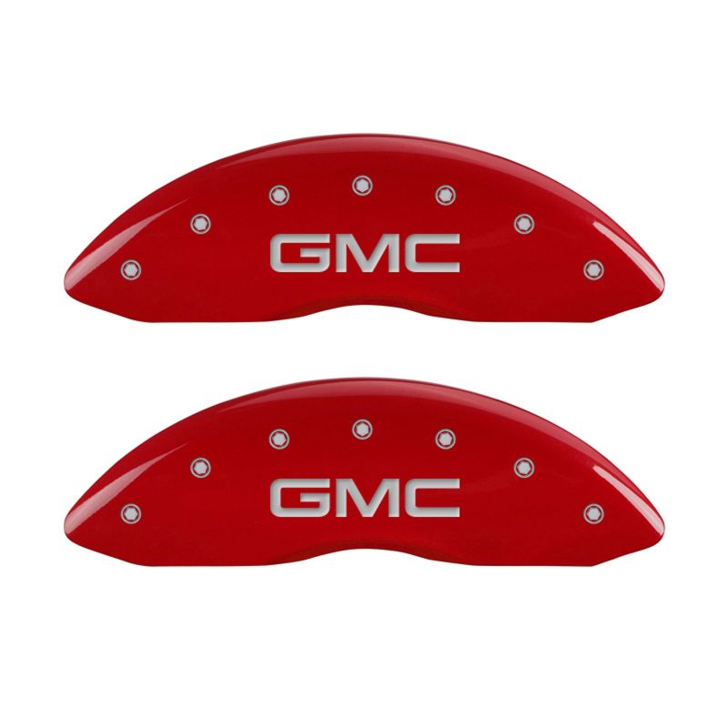 MGP 4 Caliper Covers Engraved Front & Rear GMC Red finish silver ch - Black Ops Auto Works