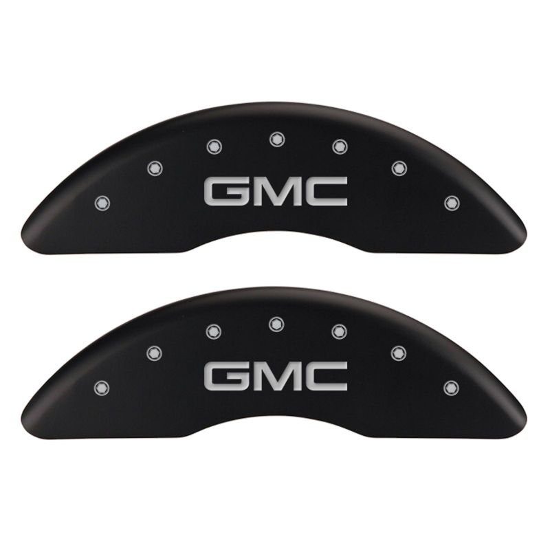 MGP 4 Caliper Covers Engraved Front & Rear GMC Red finish silver ch - Black Ops Auto Works