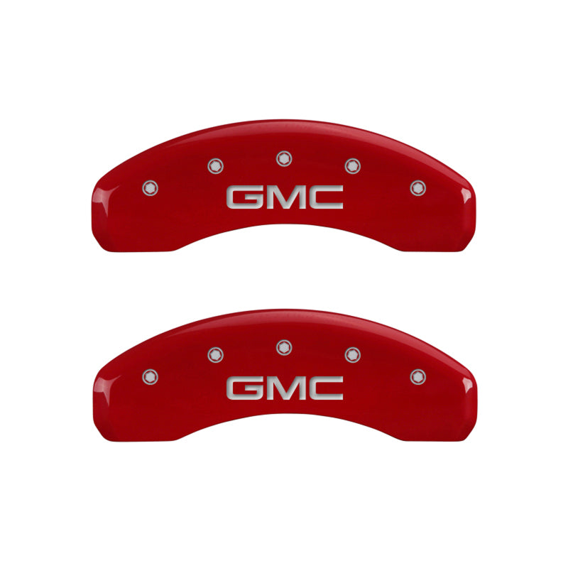 MGP 4 Caliper Covers Engraved Front & Rear GMC Red finish silver ch - Black Ops Auto Works