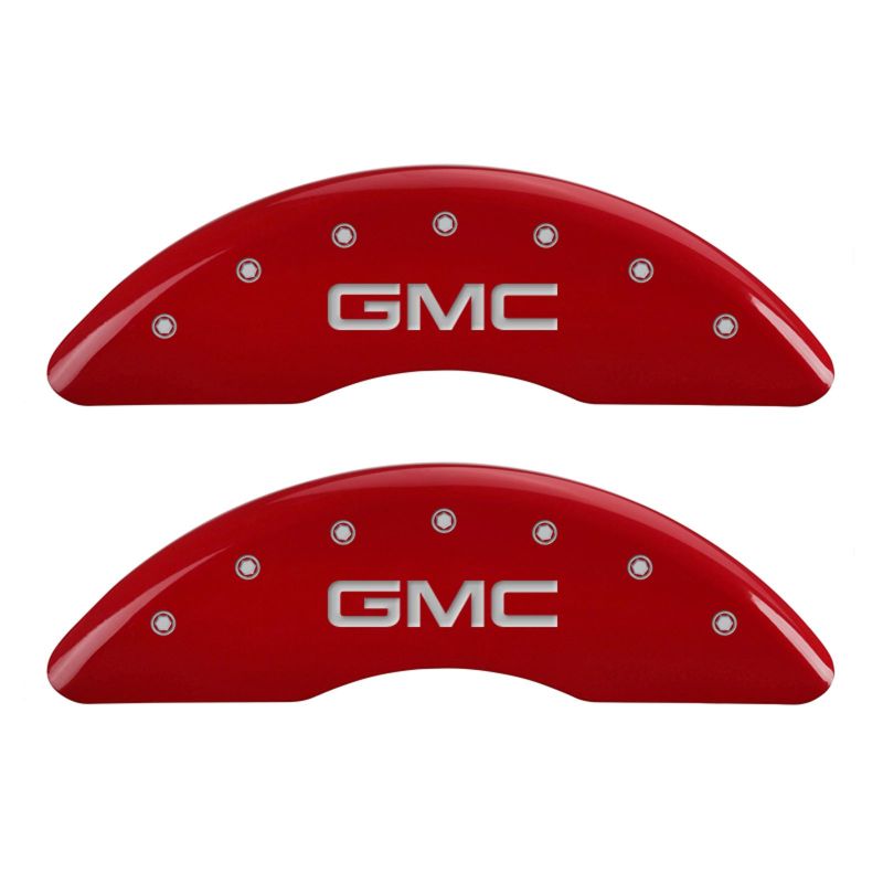 MGP 4 Caliper Covers Engraved Front & Rear GMC Red finish silver ch - Black Ops Auto Works
