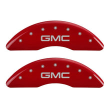Load image into Gallery viewer, MGP 4 Caliper Covers Engraved Front &amp; Rear GMC Red finish silver ch - Black Ops Auto Works