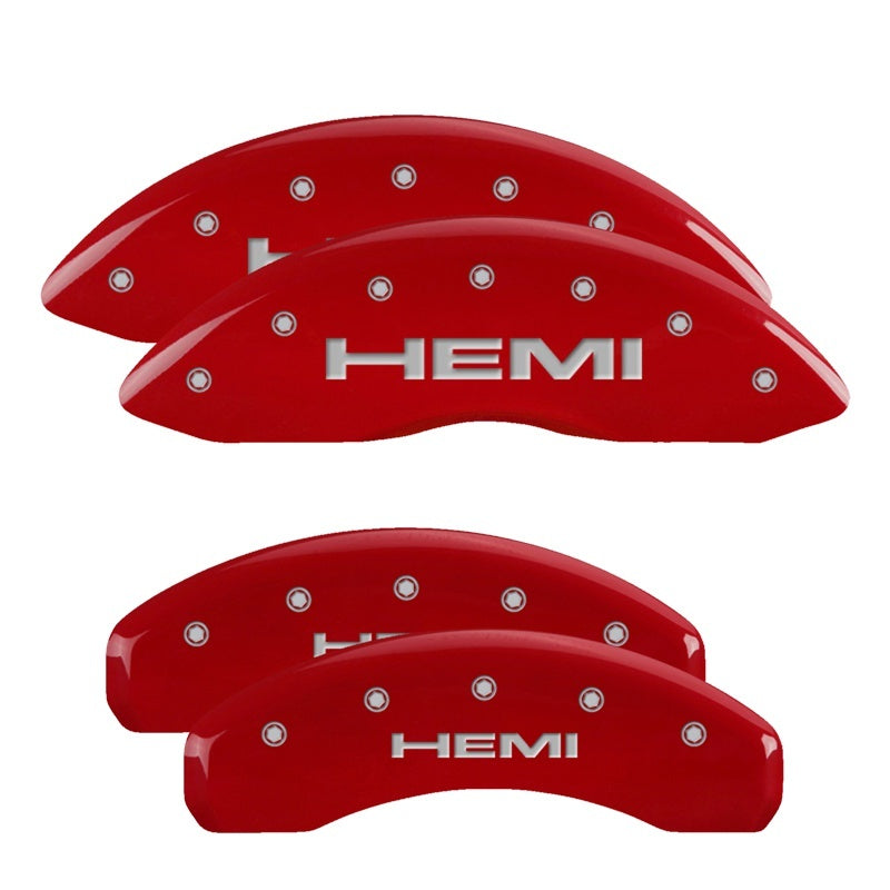 MGP 4 Caliper Covers Engraved Front & Rear Hemi Red finish silver ch - Black Ops Auto Works