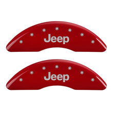 Load image into Gallery viewer, MGP 4 Caliper Covers Engraved Front &amp; Rear JEEP Red finish silver ch - Black Ops Auto Works