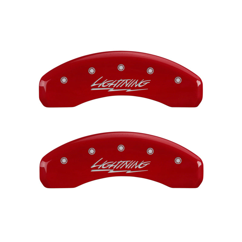 MGP 4 Caliper Covers Engraved Front & Rear Lightning Red finish silver ch - Black Ops Auto Works