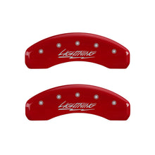 Load image into Gallery viewer, MGP 4 Caliper Covers Engraved Front &amp; Rear Lightning Red finish silver ch - Black Ops Auto Works