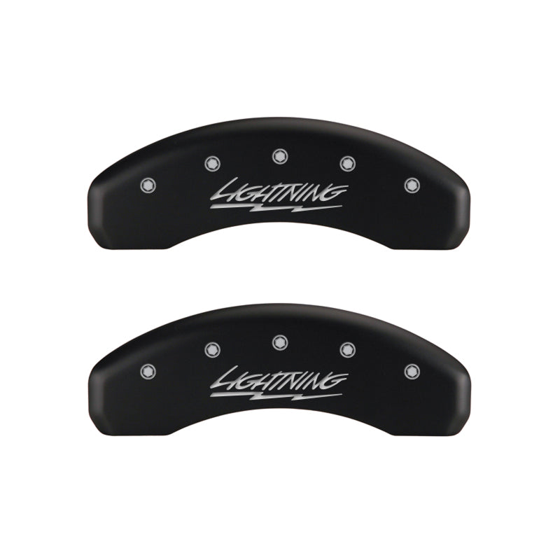 MGP 4 Caliper Covers Engraved Front & Rear Lightning Red finish silver ch - Black Ops Auto Works