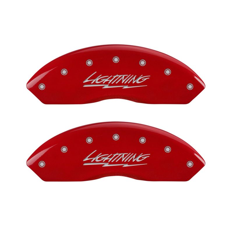 MGP 4 Caliper Covers Engraved Front & Rear Lightning Red finish silver ch - Black Ops Auto Works