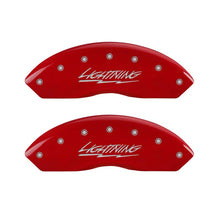 Load image into Gallery viewer, MGP 4 Caliper Covers Engraved Front &amp; Rear Lightning Red finish silver ch - Black Ops Auto Works